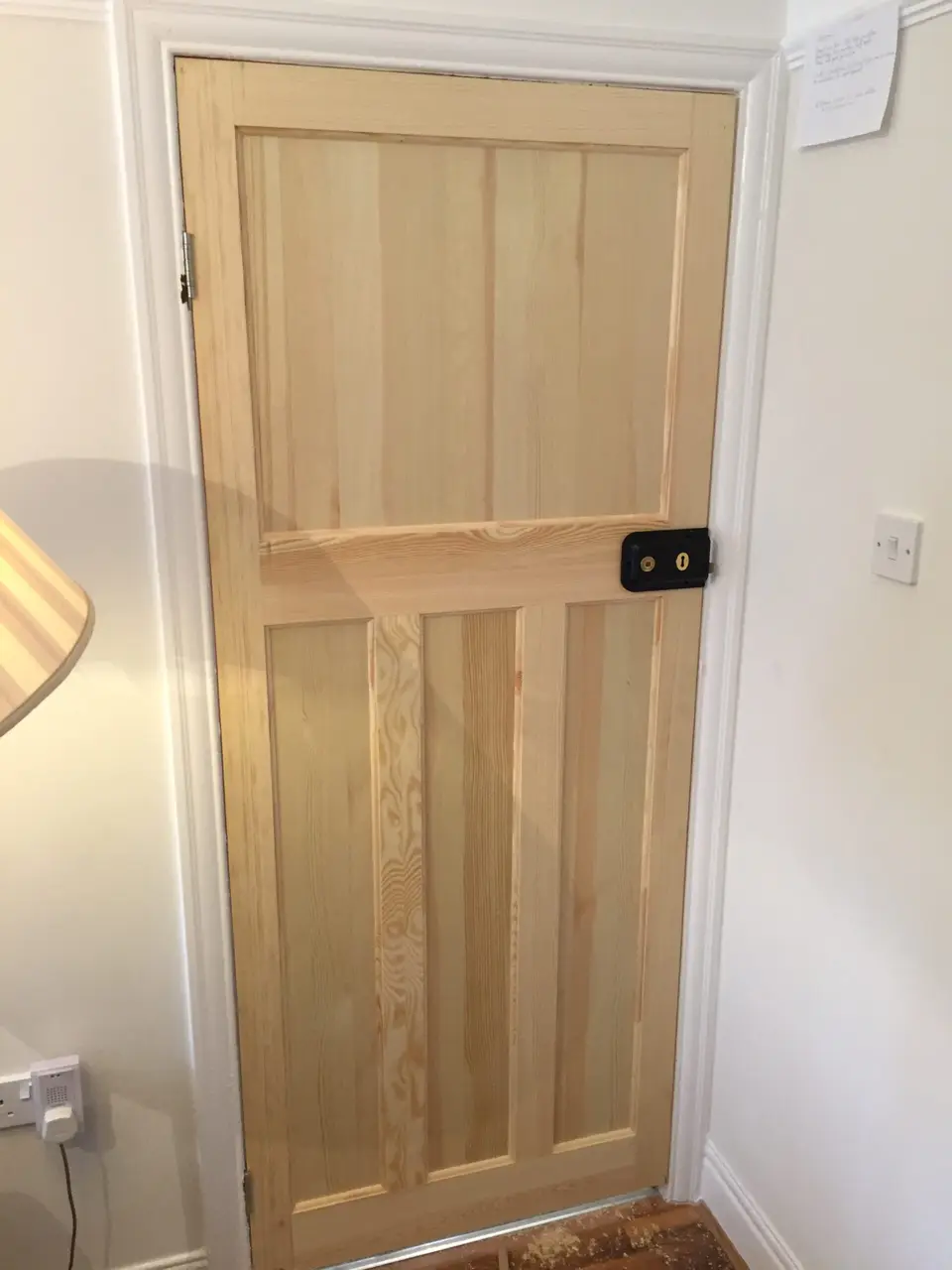 Door frames and linings in Newcastle Pine 1930s-style door hung in a new white painted lining, a new lining and architrave of the kind we fit in Newcastle