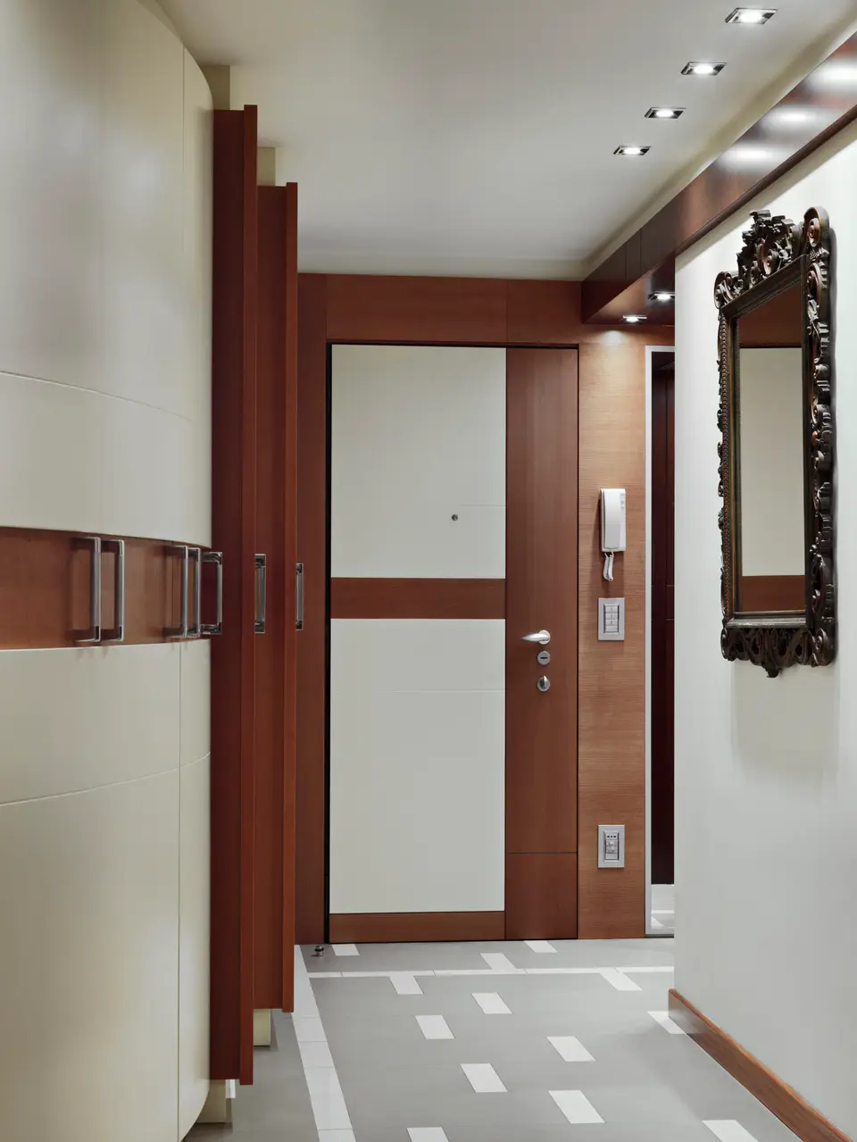 Flush internal doorset with a timber frame in a hallway, the flush style used for many fire doors we fit in Gateshead